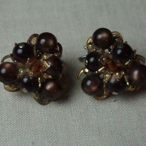 Vintage OLD Original Wire Hook Earrings Tiger Eyes